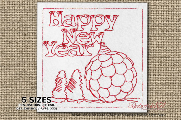 Happy New Year Hanging Baubles Redwork Review