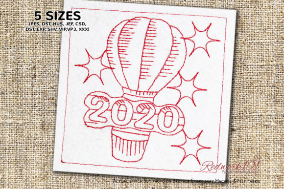 Hot Air Balloon 2020 Redwork Design for Business Merchandise