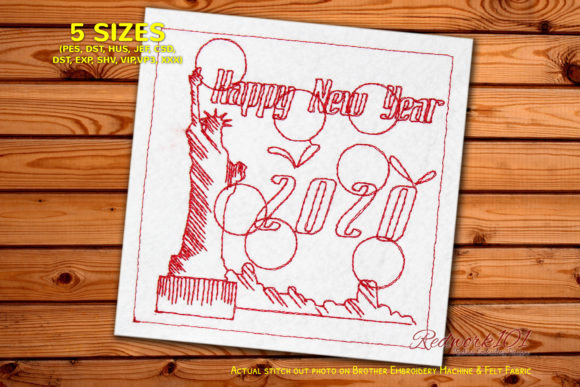 New Year Celebration with Statue of Liberty Embroidery Design